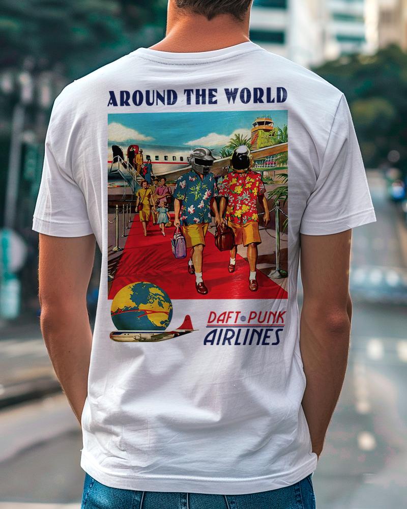 Camiseta unisex branca DAFT PUNK AROUND THE WORLD