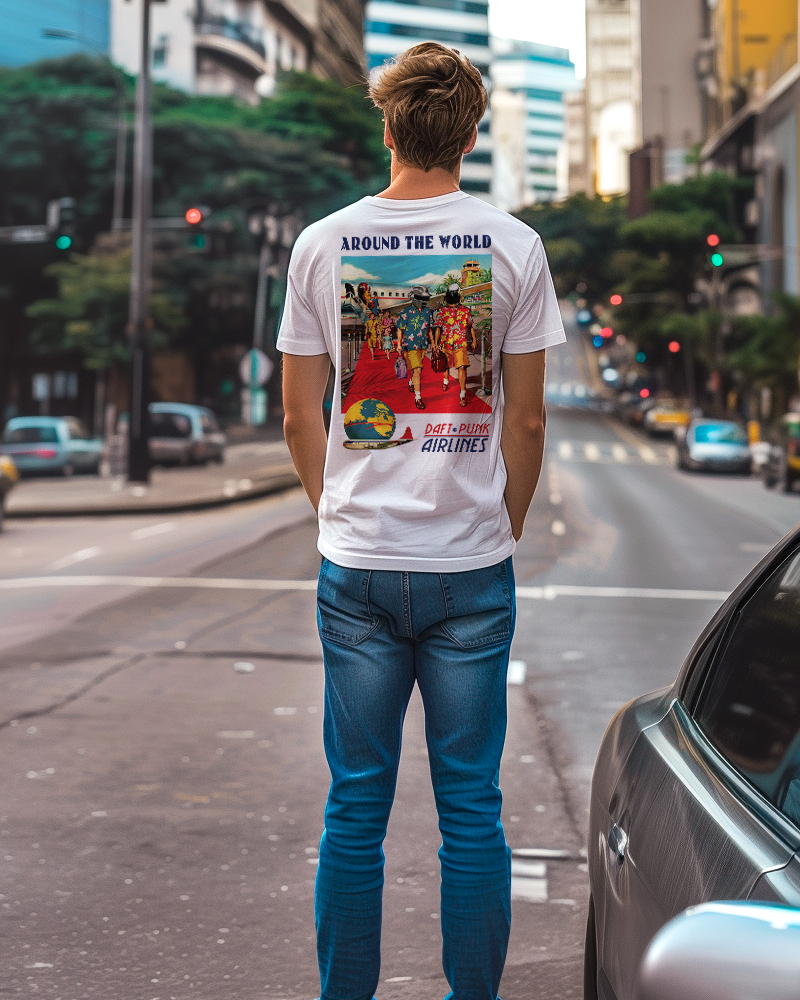 Camiseta unisex branca DAFT PUNK AROUND THE WORLD