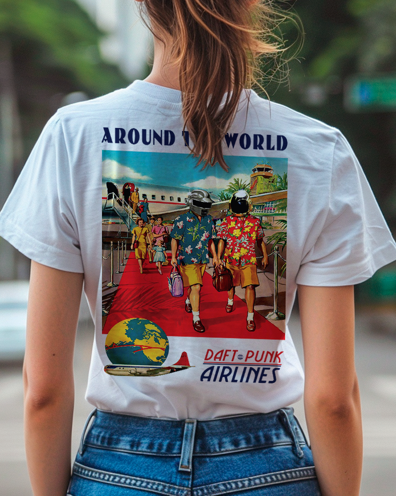 Camiseta unisex branca DAFT PUNK AROUND THE WORLD