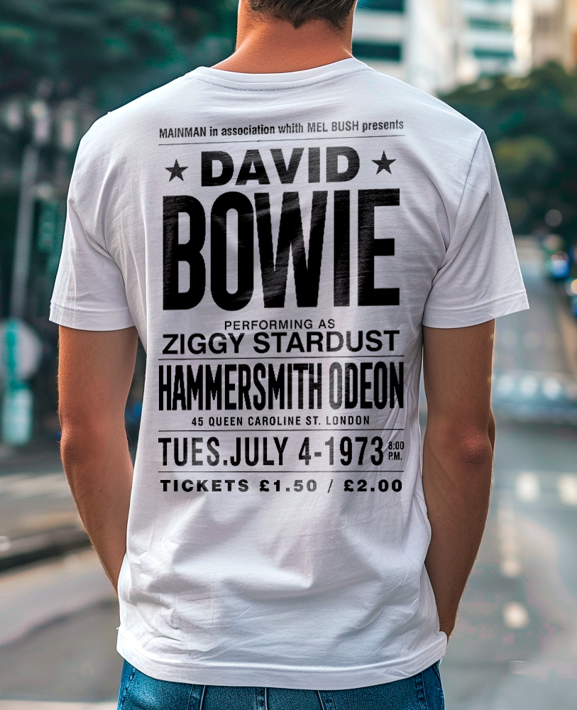 Camiseta unisex branca DAVID BOWIE - POSTER