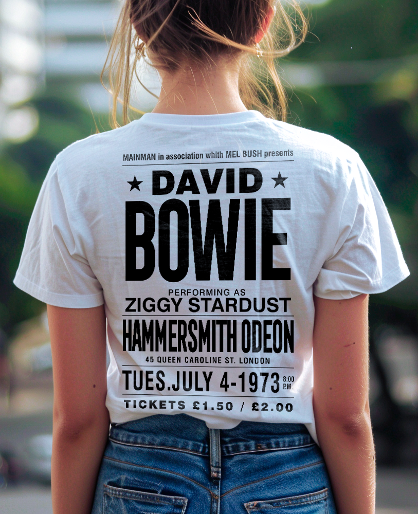 Camiseta unisex branca DAVID BOWIE - POSTER