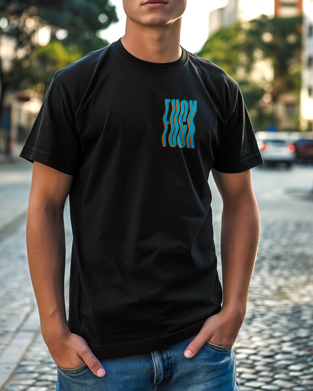 Camiseta unisex preta FUCK