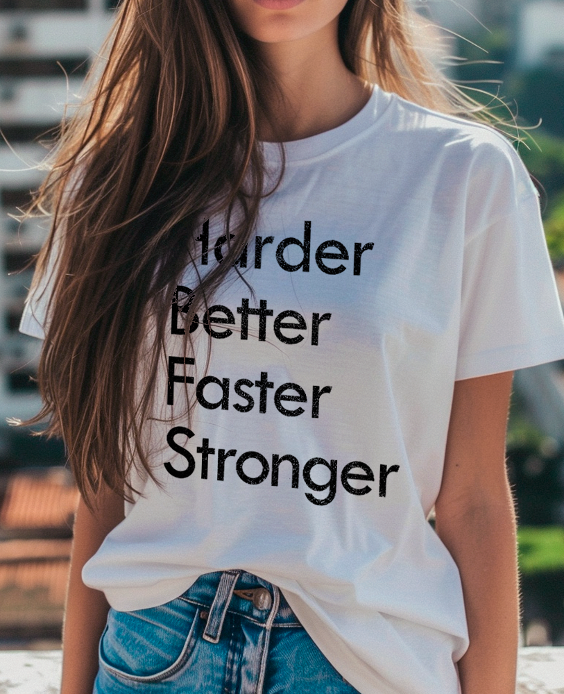Camiseta unisex branca DAFT PUNK HARDER BETTER FASTER STRONGER