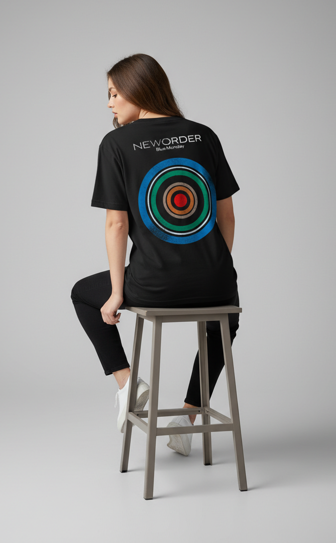 Camiseta unisex preta NEW ORDER BLUE MONDAY