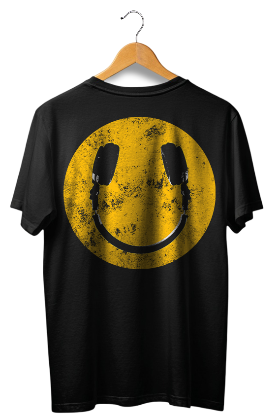 Camiseta unisex preta HEADPHONE - SMILE