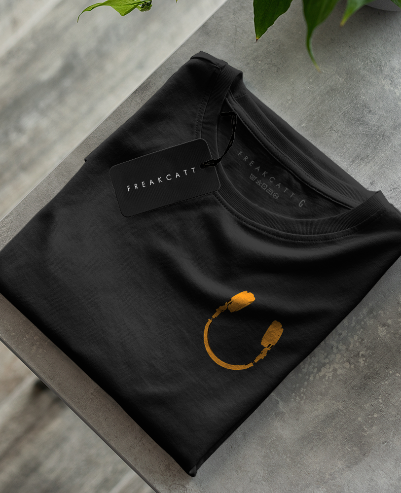 Camiseta unisex preta HEADPHONE - SMILE