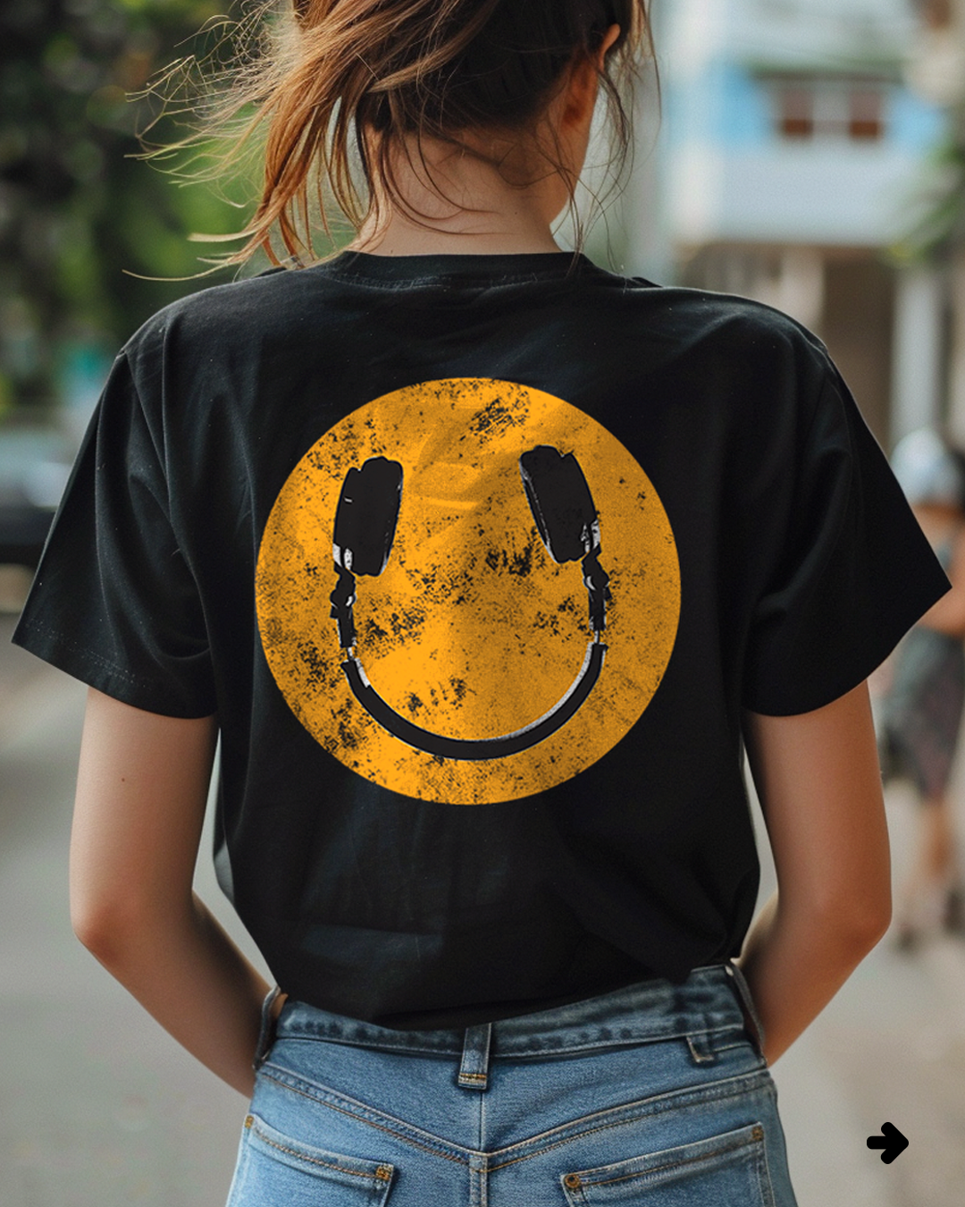 Camiseta unisex preta HEADPHONE - SMILE