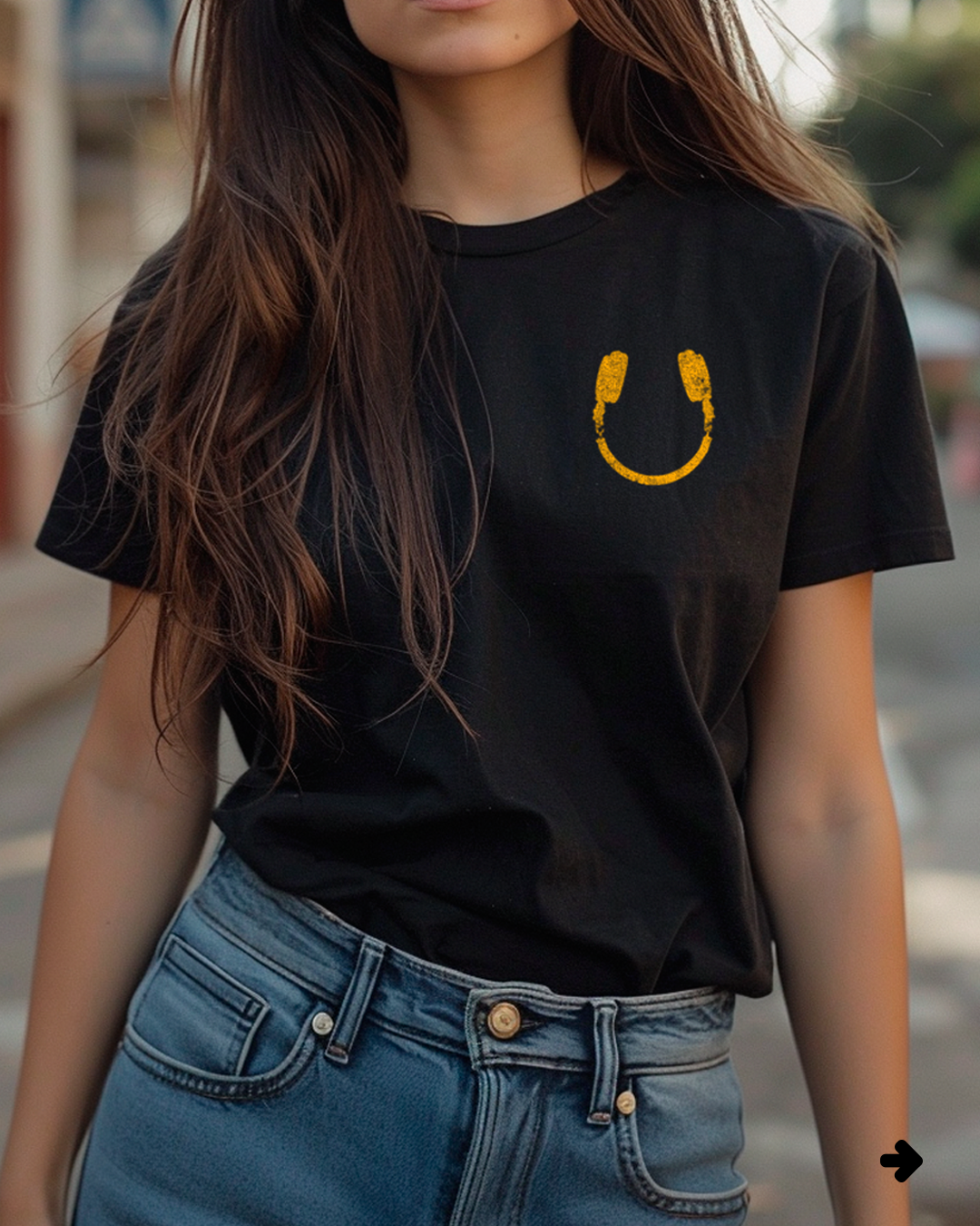 Camiseta unisex preta HEADPHONE - SMILE