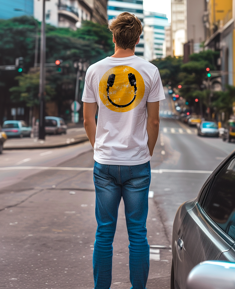 Camiseta unisex branca "LAST NIGHT A DJ SAVED MY LIFE - SMILE”