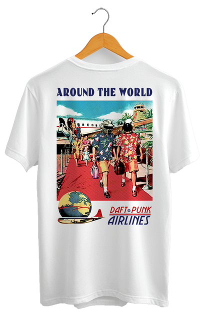 Camiseta unisex branca DAFT PUNK AROUND THE WORLD
