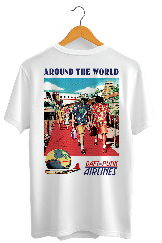 Camiseta unisex branca DAFT PUNK AROUND THE WORLD