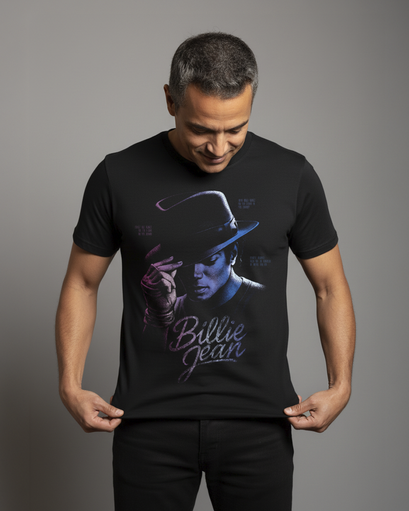 Camiseta unisex preta MICHAEL JACSKON BILLIE JEAN
