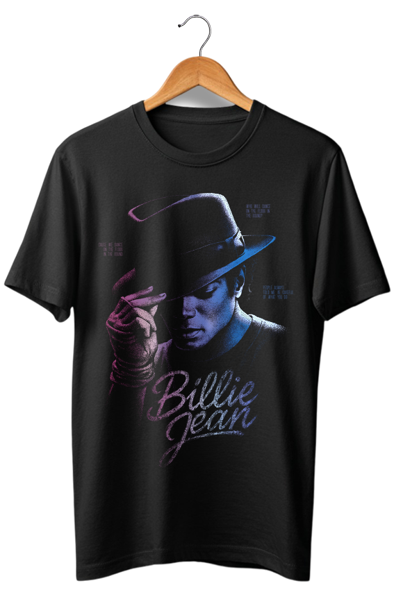 Camiseta unisex preta MICHAEL JACSKON BILLIE JEAN
