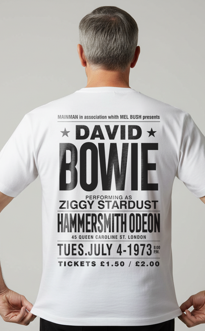 Camiseta unisex branca DAVID BOWIE - POSTER