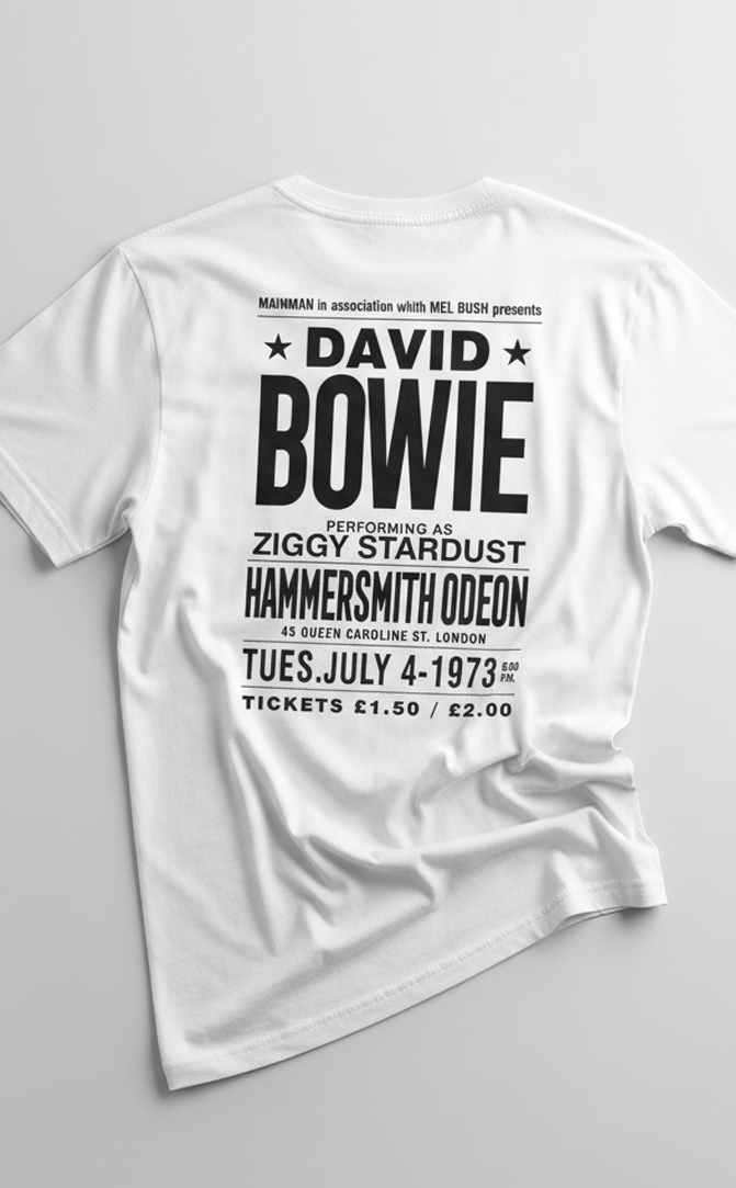 Camiseta unisex branca DAVID BOWIE - POSTER