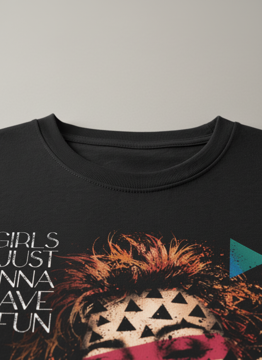 Camiseta unisex preta GIRLS JUST WANNA HAVE FUN