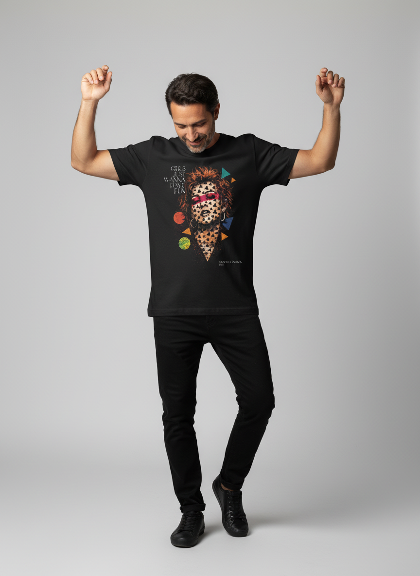 Camiseta unisex preta GIRLS JUST WANNA HAVE FUN