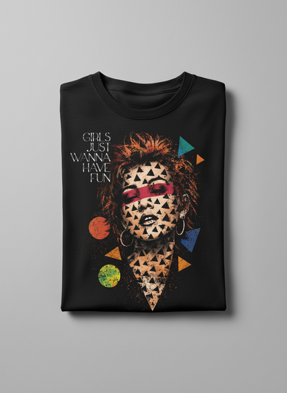 Camiseta unisex preta GIRLS JUST WANNA HAVE FUN