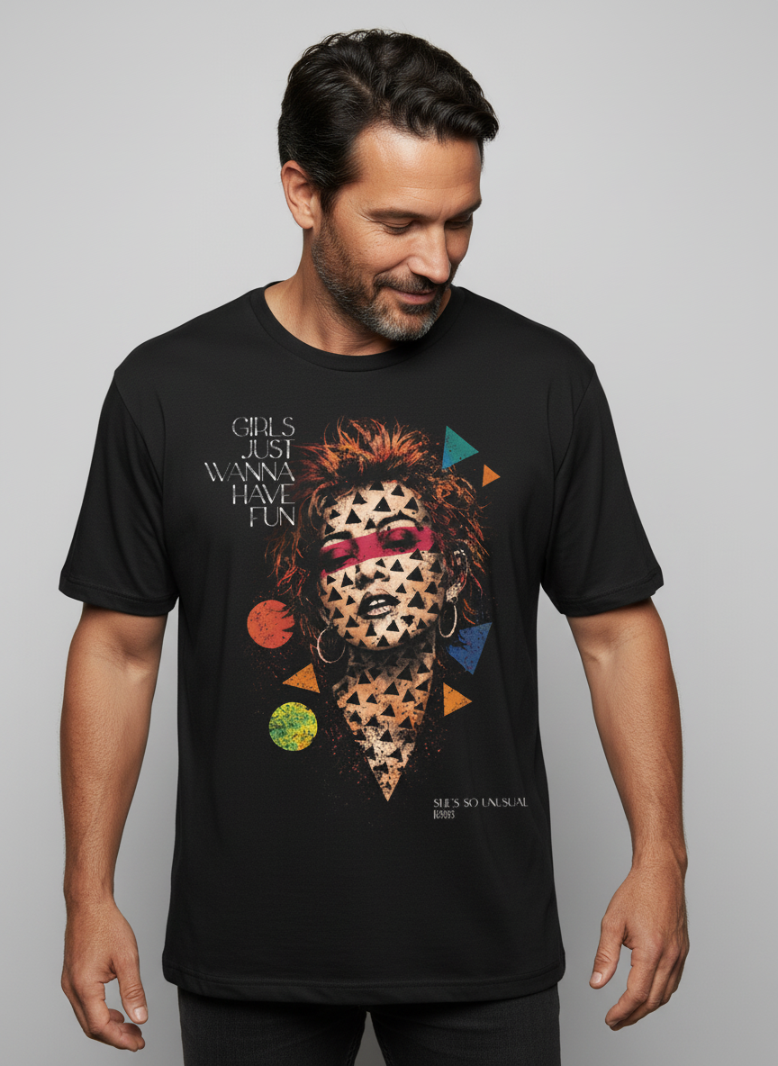 Camiseta unisex preta GIRLS JUST WANNA HAVE FUN