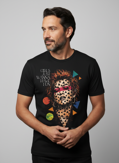 Camiseta unisex preta GIRLS JUST WANNA HAVE FUN