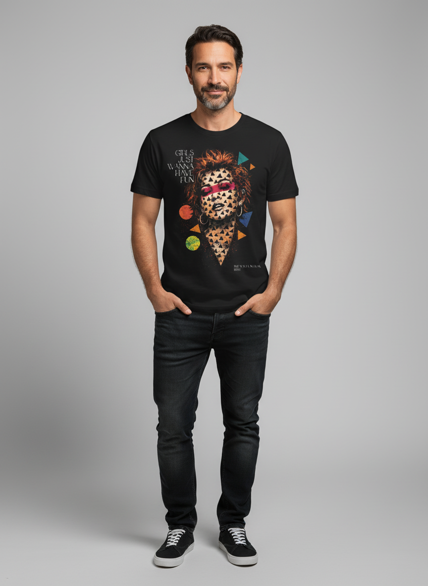Camiseta unisex preta GIRLS JUST WANNA HAVE FUN