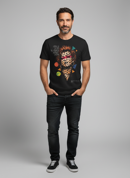 Camiseta unisex preta GIRLS JUST WANNA HAVE FUN