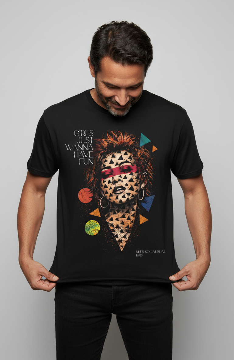 Camiseta unisex preta GIRLS JUST WANNA HAVE FUN