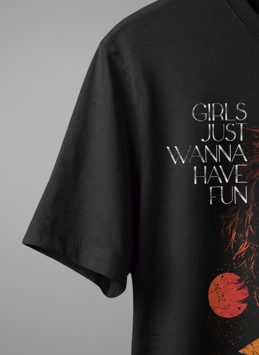 Camiseta unisex preta GIRLS JUST WANNA HAVE FUN