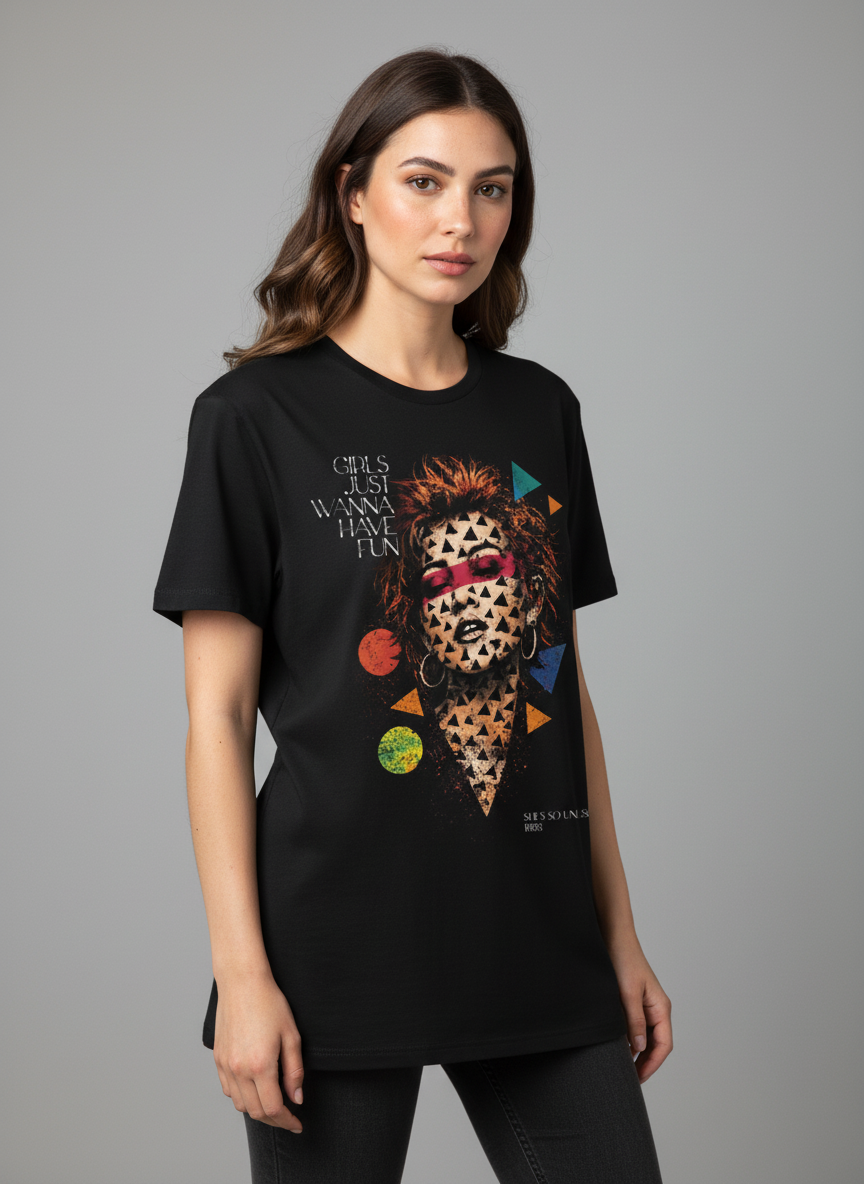 Camiseta unisex preta GIRLS JUST WANNA HAVE FUN
