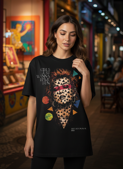 Camiseta unisex preta GIRLS JUST WANNA HAVE FUN