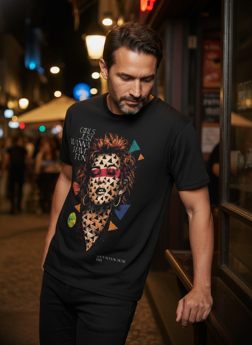 Camiseta unisex preta GIRLS JUST WANNA HAVE FUN