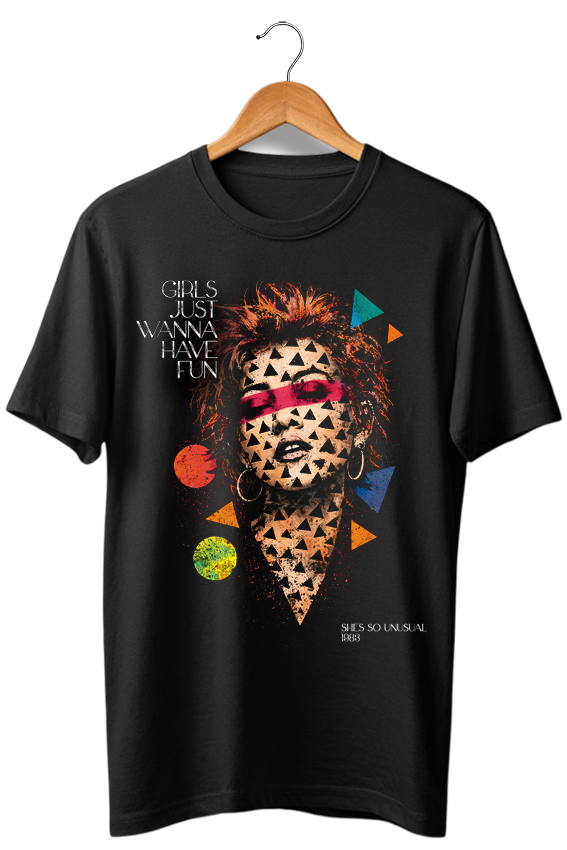 Camiseta unisex preta GIRLS JUST WANNA HAVE FUN