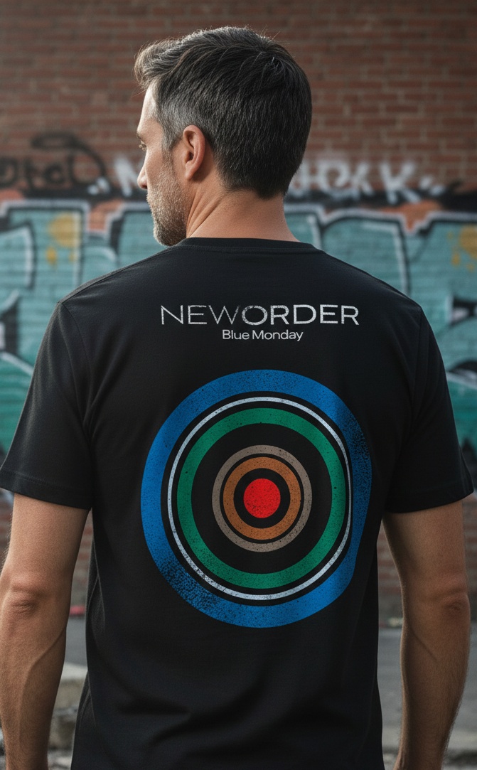 Camiseta unisex preta NEW ORDER BLUE MONDAY