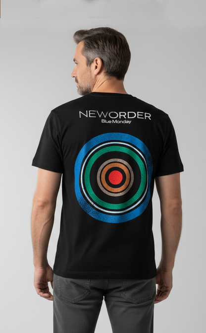 Camiseta unisex preta NEW ORDER BLUE MONDAY