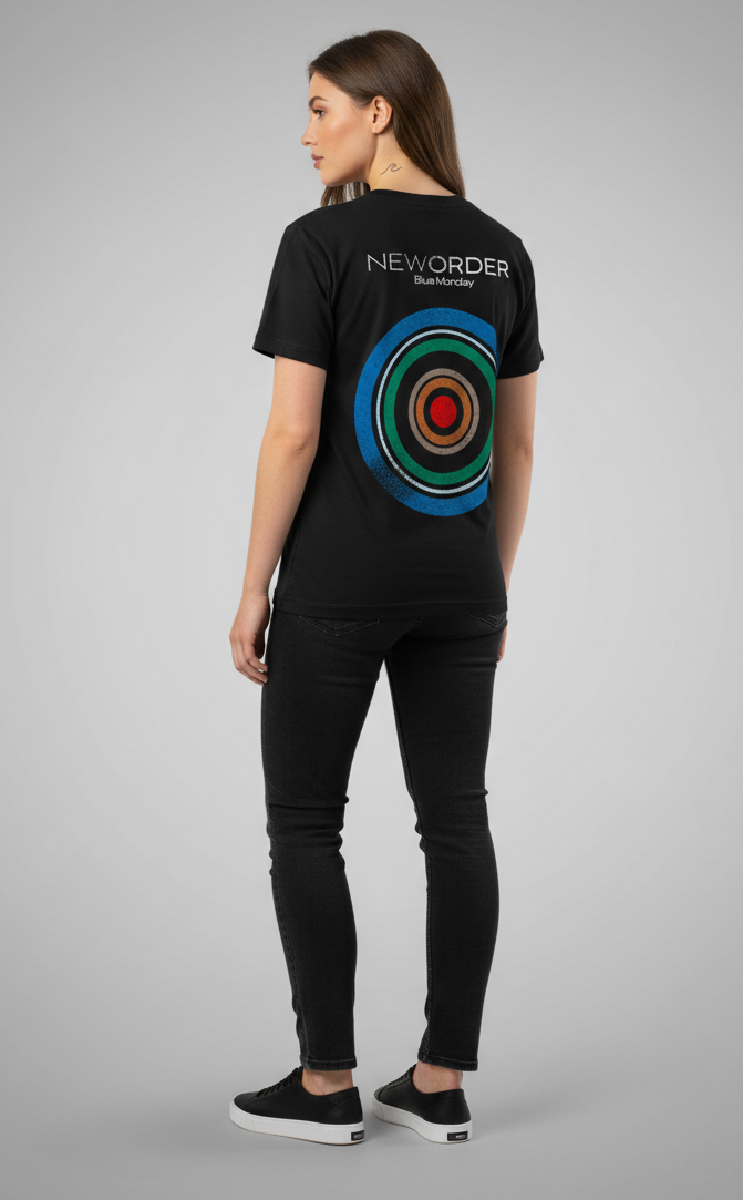 Camiseta unisex preta NEW ORDER BLUE MONDAY