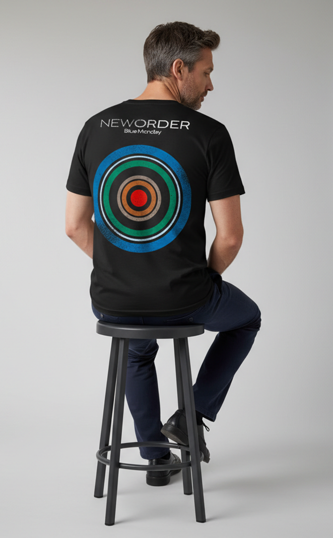 Camiseta unisex preta NEW ORDER BLUE MONDAY
