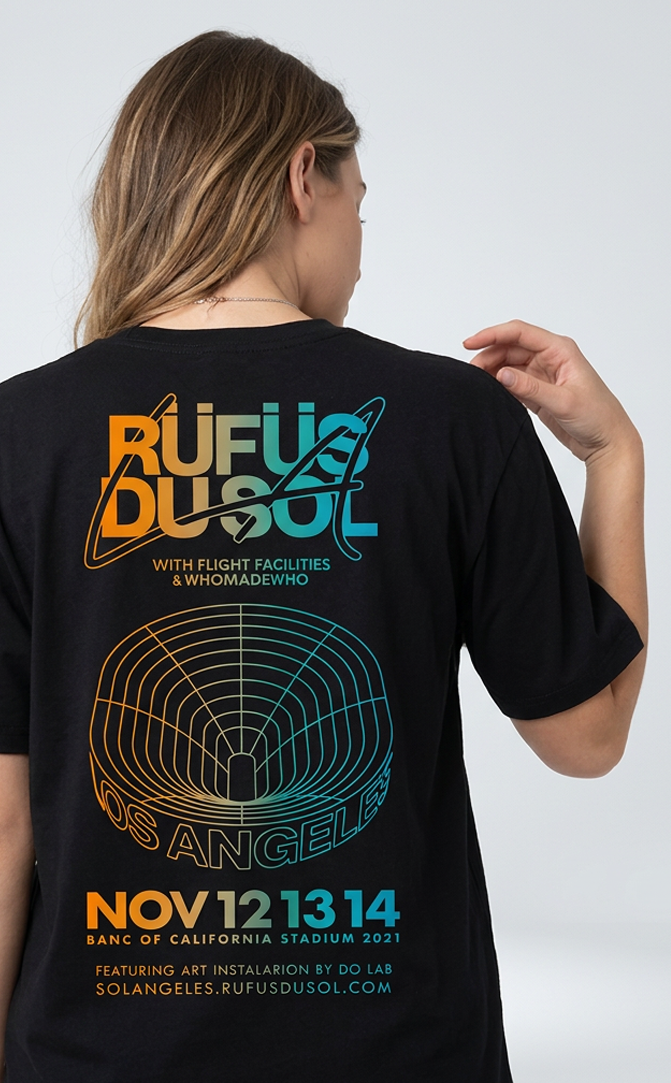 Camiseta unisex preta RUFUS DU SOL - LOS ANGELES