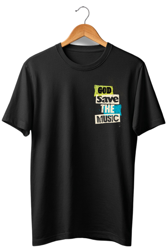 Camiseta Unisex preta GOD SAVE THE MUSIC