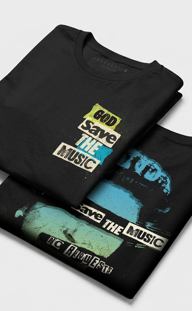 Camiseta Unisex preta GOD SAVE THE MUSIC