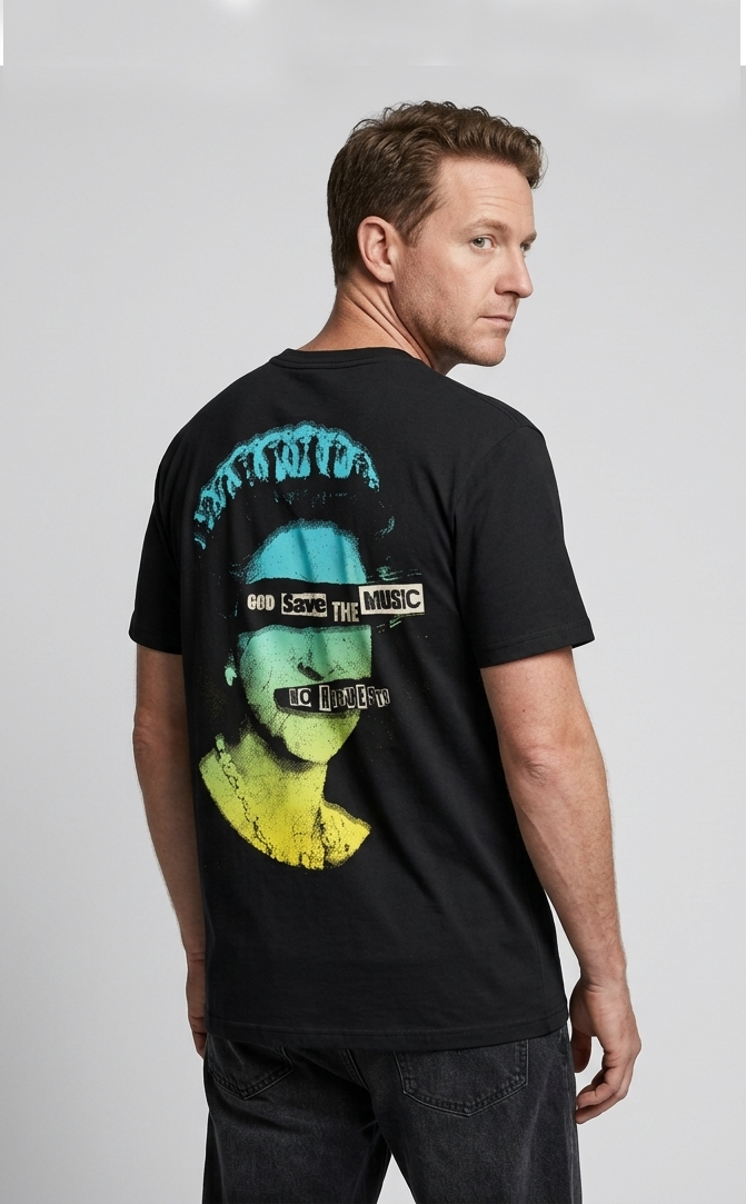 Camiseta Unisex preta GOD SAVE THE MUSIC