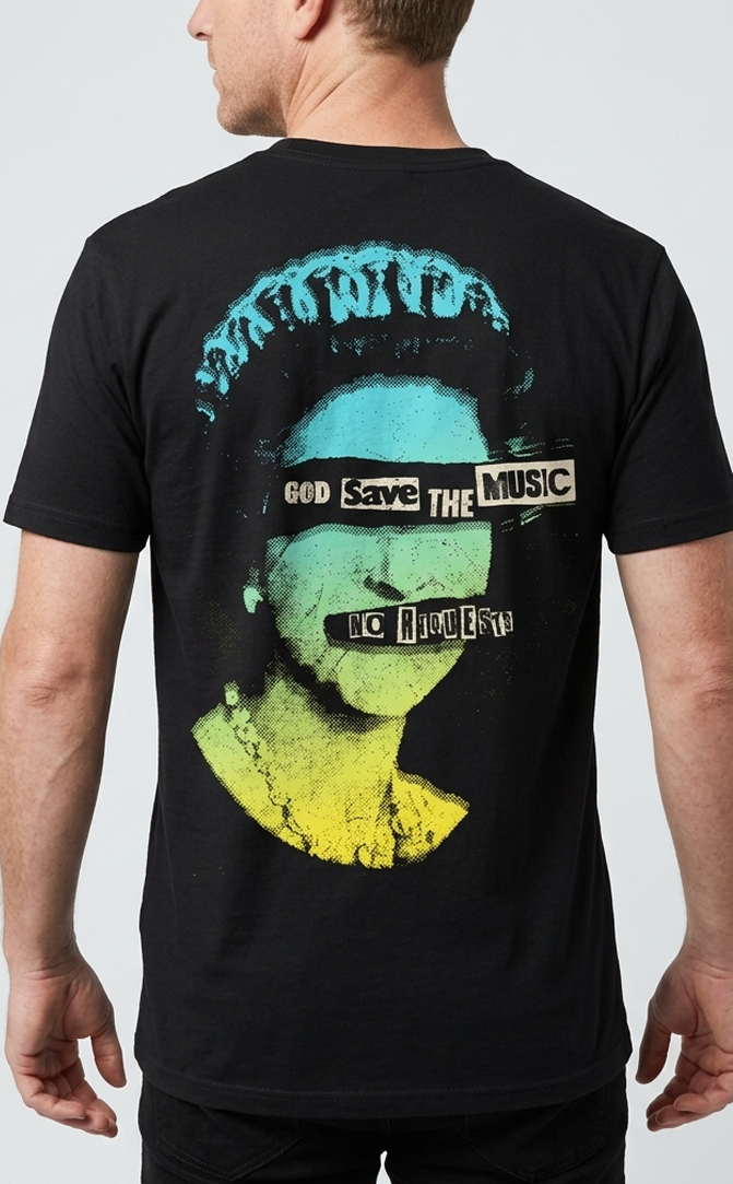 Camiseta Unisex preta GOD SAVE THE MUSIC