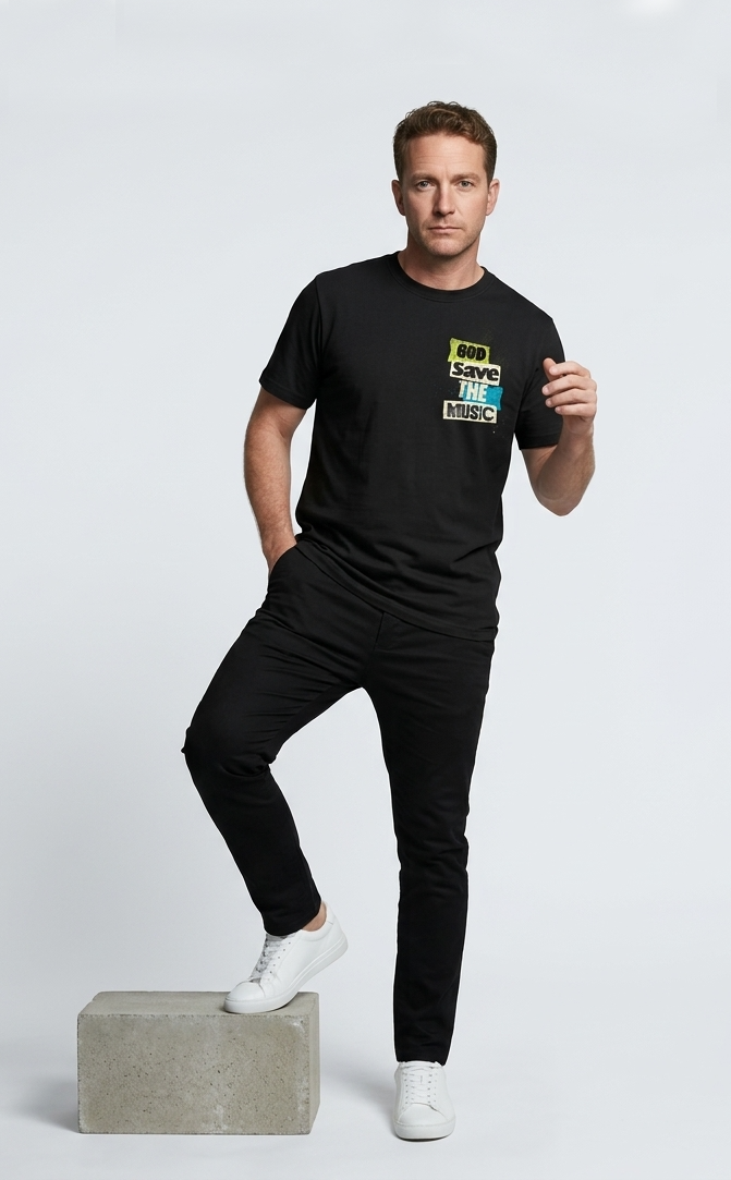 Camiseta Unisex preta GOD SAVE THE MUSIC