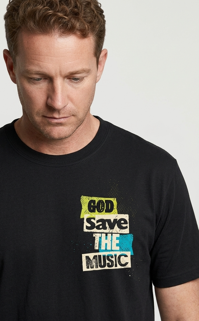 Camiseta Unisex preta GOD SAVE THE MUSIC