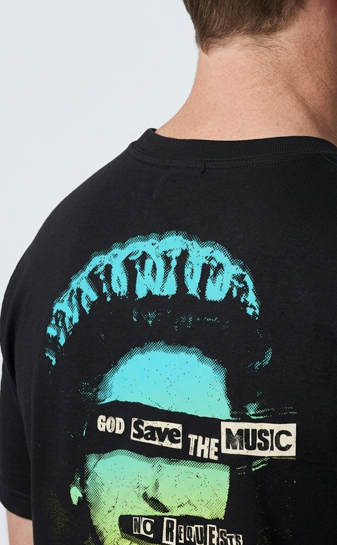Camiseta Unisex preta GOD SAVE THE MUSIC