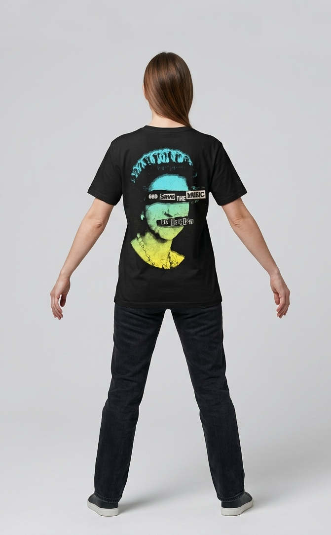 Camiseta Unisex preta GOD SAVE THE MUSIC