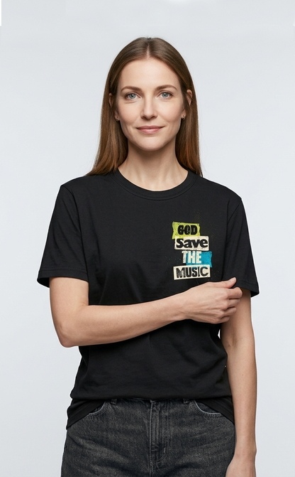 Camiseta Unisex preta GOD SAVE THE MUSIC