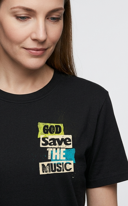 Camiseta Unisex preta GOD SAVE THE MUSIC