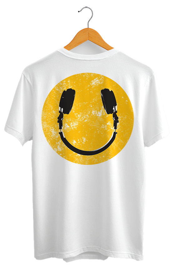 Camiseta unisex branca "HEADPHONE - SMILE”