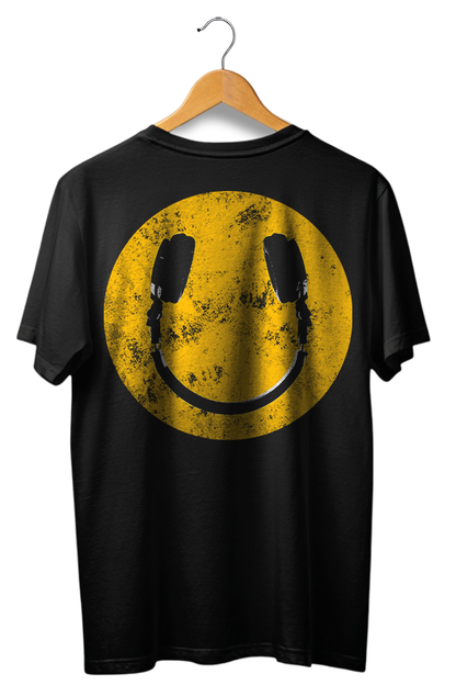Camiseta unisex preta HEADPHONE - SMILE