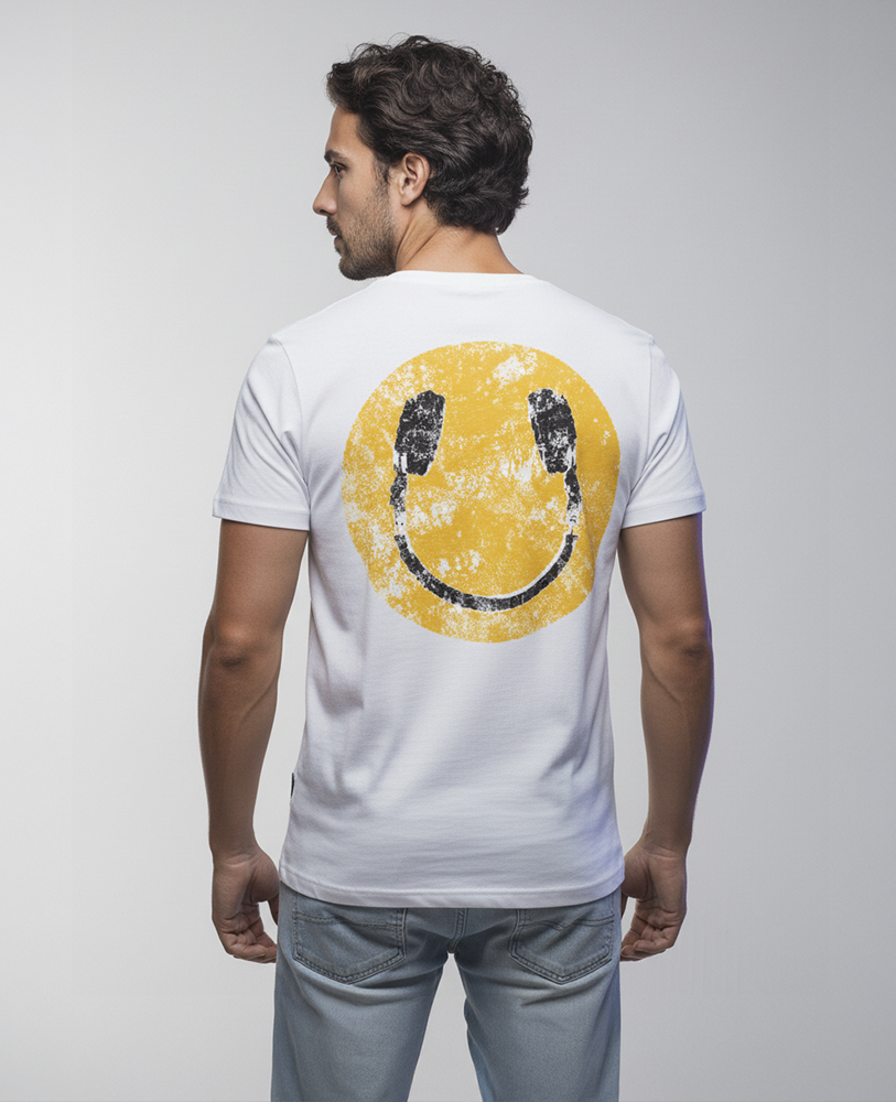 Camiseta unisex branca "HEADPHONE - SMILE”